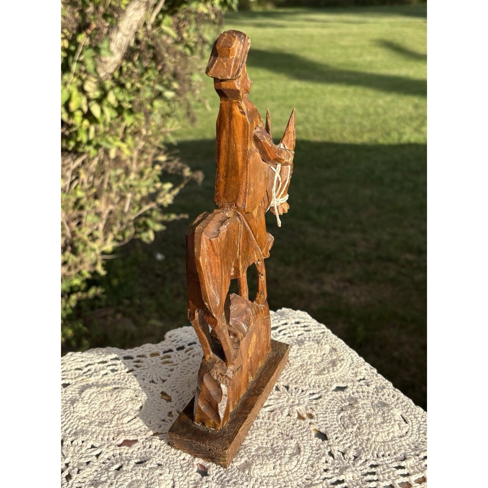 VTG Hand Carved Wooden Don Quixote on His Horse Rocinante Sculpture Folk Art 8" - Picture 5 of 8